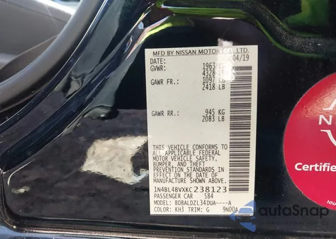 2019 Nissan Altima 2.5 S z USA, uszkodzony, nr VIN 1N4BL4BVXKC238123